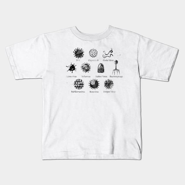 Diagram showing different kinds of viruses Kids T-Shirt by erzebeth